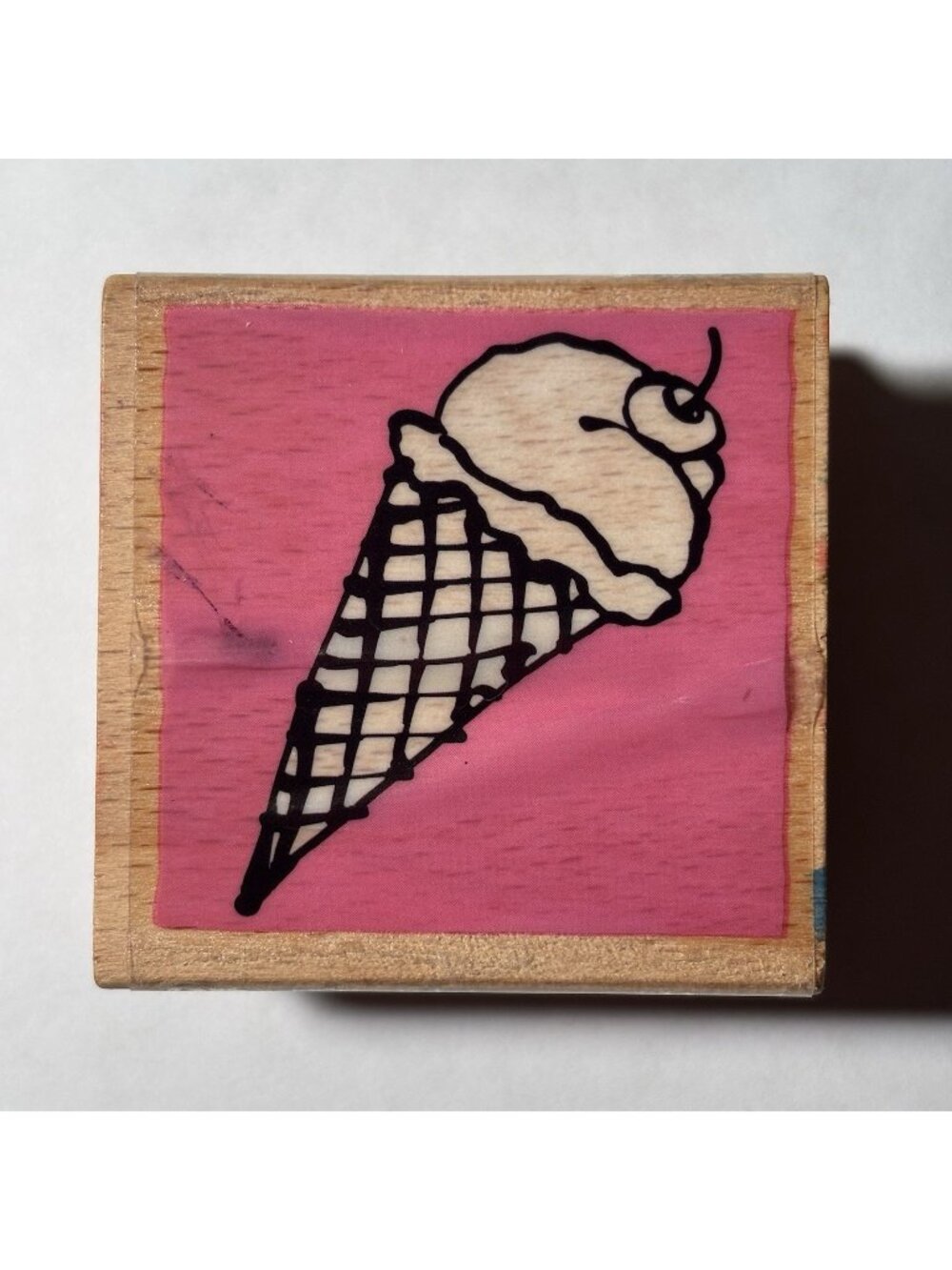 Vap Scrap Wood Mounted Rubber Stamp Ice Cream Scoop Waffle Cone Cherry on Top